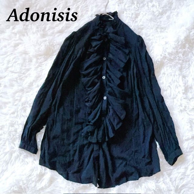 adonisis アドニシス フリル ブラウス ブラック 黒 上品 エレガント 