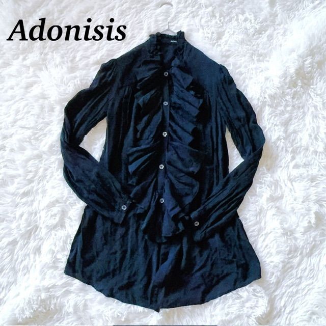 adonisis アドニシス フリル ブラウス ブラック 黒 上品 エレガント 