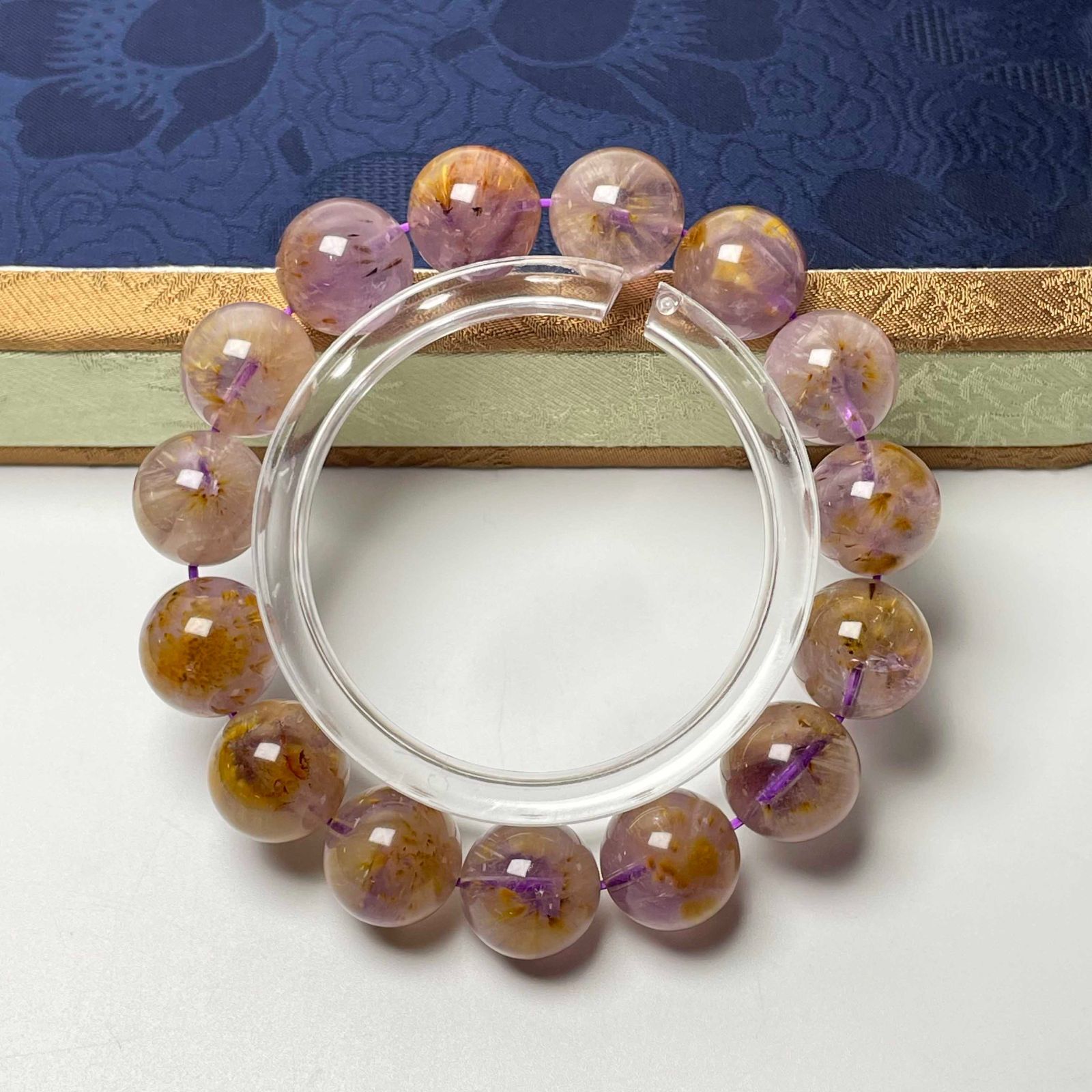天然美品★【130Aフラワーアメジストオーラライト】★ブレスレット 天然石 13.7-14.1mm ZZ1960
