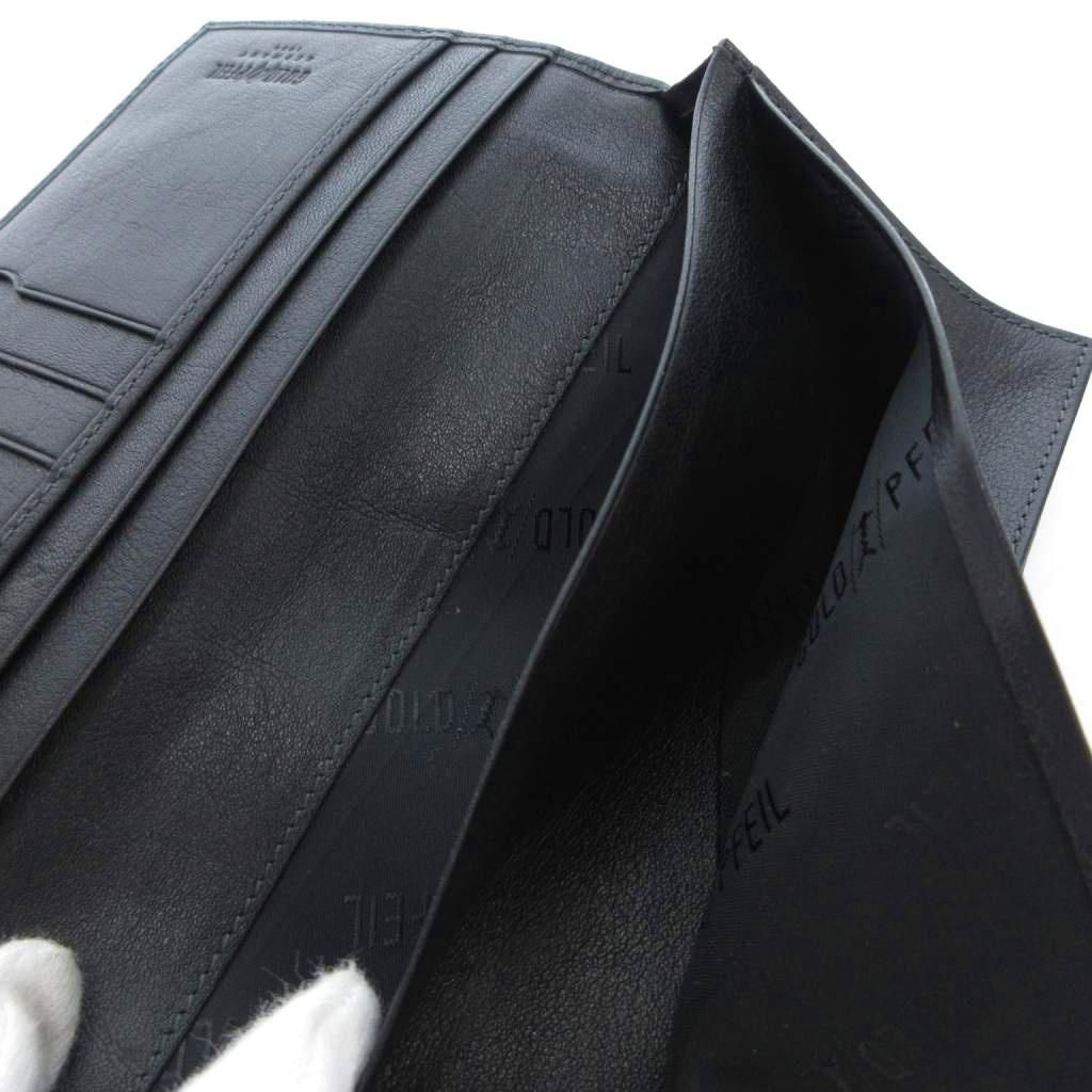 小物 ゴールドファイル GOLD PFEIL 長財布 レザー 本革 黒 ブラック 無地 エンボスロゴ ステッチ /SX ■ECD001