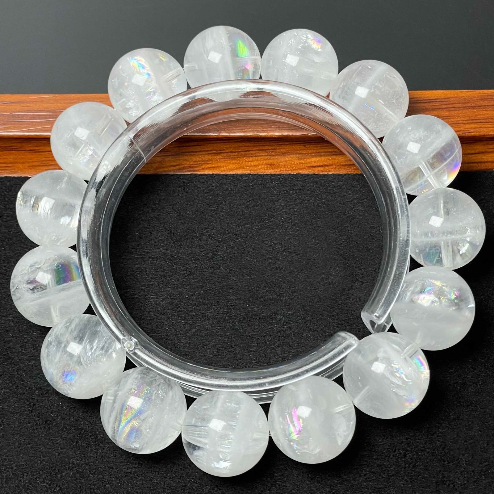 極上美品★【170Aレインボーホワイトガーデンクォーツ】★ブレスレット 天然石 15-15.3mm ZZ1970