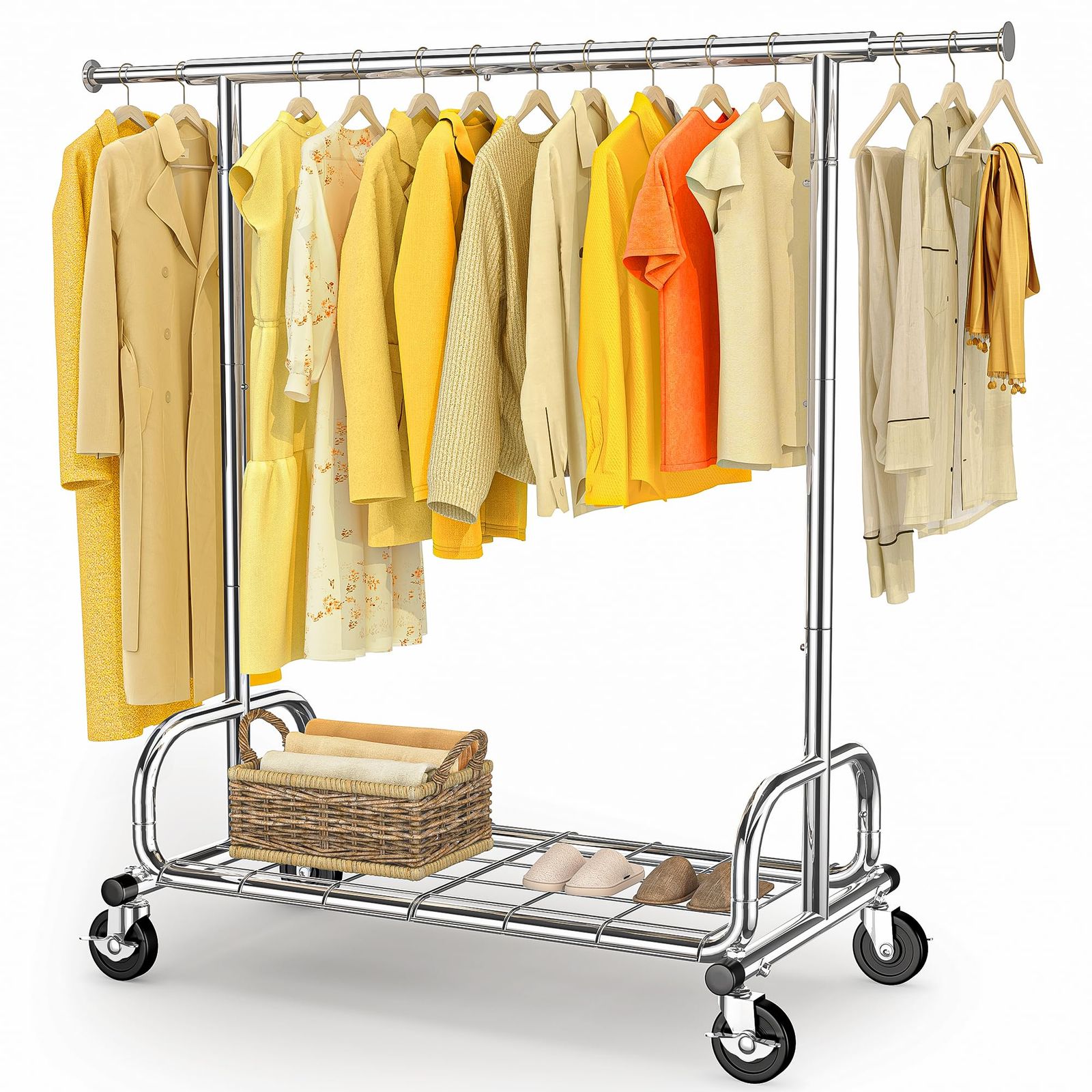 HOKEEPER ハンガーラック パイプハンガー 耐荷重100KG 業務用 大容量 収納ラック 物干し スタンド 洋服ハンガー 衣類収納 棚付き 縦横伸縮