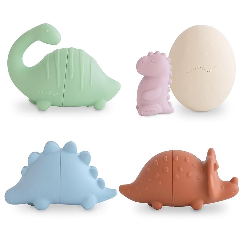 mushie(ムシエ) おもちゃ 赤ちゃん お風呂 バストイ 水遊び 知育玩具 プール ベビー 誕生日 プレゼント シリコン 車 水に浮く Bath Play Set - 4Pack Dino 0