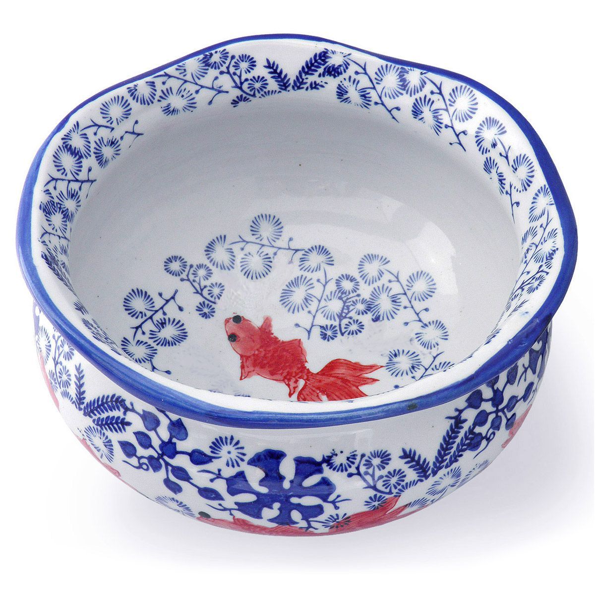本州/四国送料無料☆メダカ鉢 金魚鉢 陶器 大サイズ 染付 赤絵 金魚柄