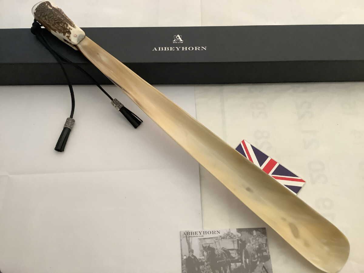 靴べら 英国製 アビーホーン50cmアップ 本水牛角 &鹿角withタッセルロングシューホーン LS/B N048