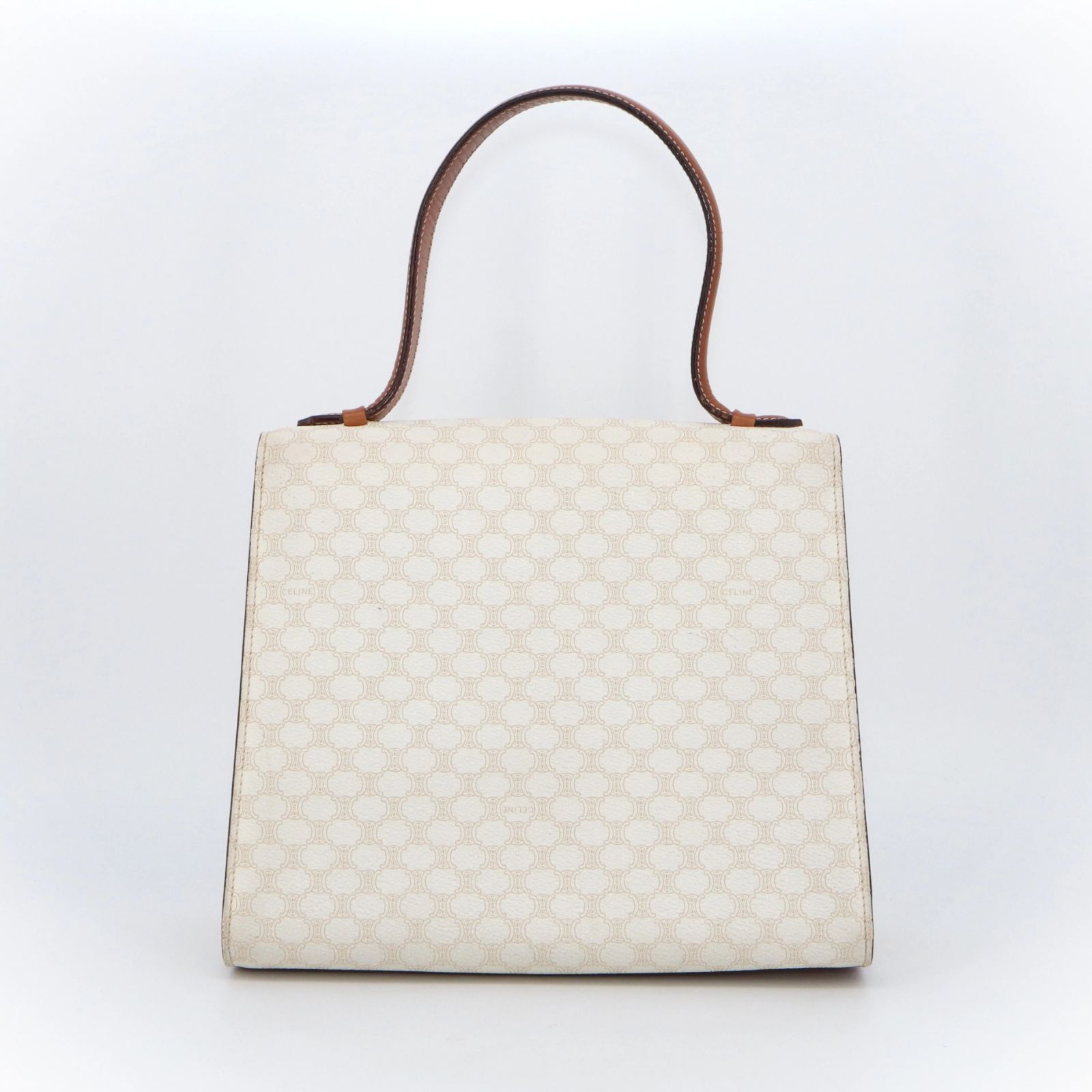 中古】美品 CELINE White Macadam Top Handle Bag ヴィンテージ 
