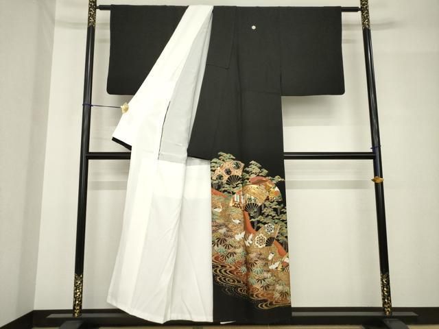 平和屋着物○女優・後藤久美子ブランド 黒留袖 駒刺繍 扇面飛鶴花文