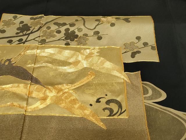 平和屋着物●豪華黒留袖　駒刺繍　流水飛鶴草花文　金彩　正絹　逸品　未使用　DABD9043ud 平和屋着物○豪華黒留袖 駒刺繍 流水飛鶴草花文 金彩 正絹 逸品 未使用