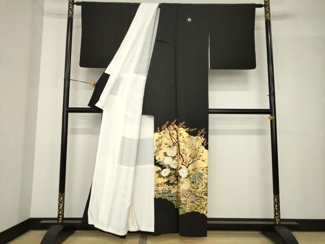 平和屋着物○松尾光琳 黒留袖 駒刺繍 花鳥文 百人一首 金彩 正絹 逸品