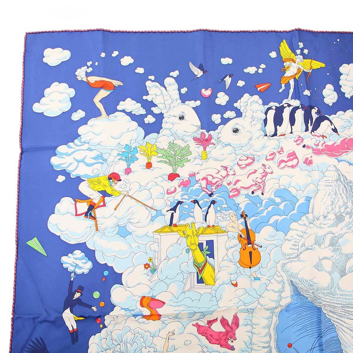 HERMES エルメス カレ90 Sur mon nuage 私の雲 シルクスカーフ ブルー