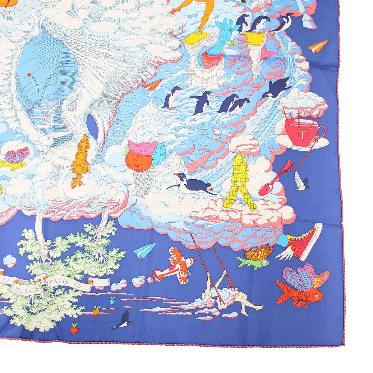 HERMES エルメス カレ90 Sur mon nuage 私の雲 シルクスカーフ ブルー