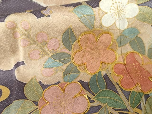 平和屋着物●訪問着　作家物　雪花　辻が花　駒刺繍　流水枝花文　金彩　正絹　逸品　AABH3683cs 平和屋着物○訪問着 作家物 雪花 辻が花 駒刺繍 流水枝花文 金彩 正絹