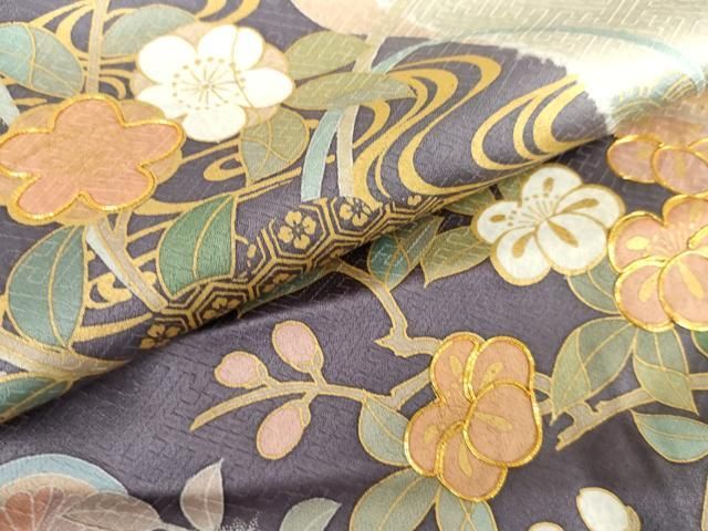 平和屋着物●訪問着　作家物　雪花　辻が花　駒刺繍　流水枝花文　金彩　正絹　逸品　AABH3683cs 平和屋着物○訪問着 作家物 雪花 辻が花 駒刺繍 流水枝花文 金彩 正絹