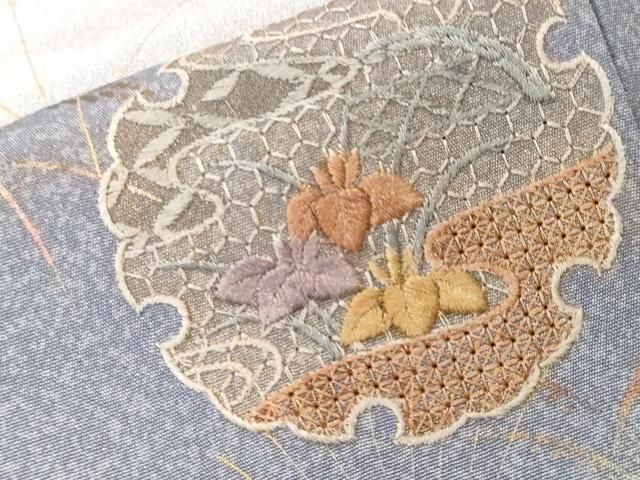 平和屋着物■中国三大刺繍　スワトウ刺繍　訪問着　雪輪重ね枝花文　暈し染め　金彩　やまと誂製　正絹　逸品　CABF4336ev 平和屋着物□中国三大刺繍 スワトウ刺繍 訪問着 雪輪重ね枝花文 暈し