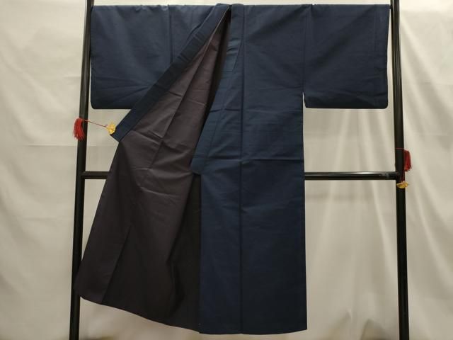 紬 アンサンブル 平和屋着物○男性 藍鉄色 逸品 色無地 キングサイズ 正絹