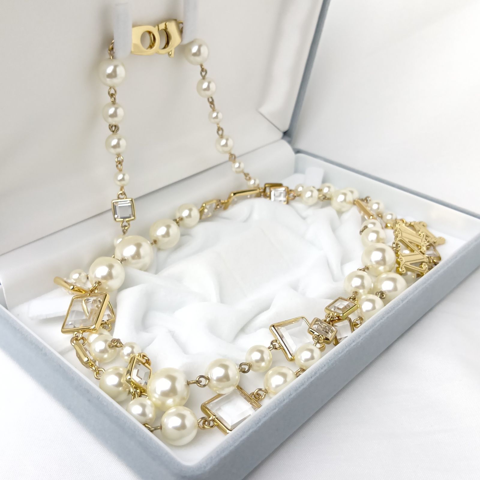 Max Mara] マックスマーラ ネックレス Mロゴ パール クリスタル 63g 