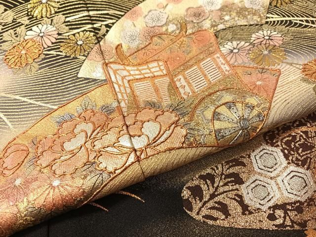 長尺『抒和田紬』京の名工格子柄□茶◇袷正絹着物◇TC11-11》 （中古