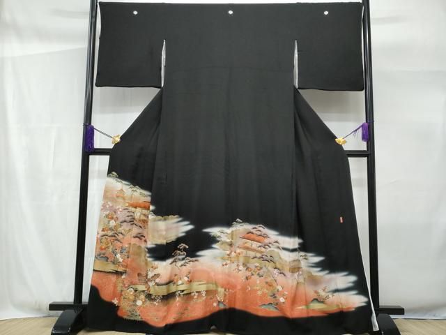 平和屋着物□豪華黒留袖 作家物 駒刺繍 人物風景文 金彩 逸品