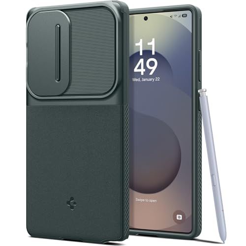 Spigen Galaxy S25 Ultra ケース カメラカバー レンズ保護 マット 耐衝撃 米軍MIL規格 オプティック・アーマー ACS08969 (アビス・グリーン)t