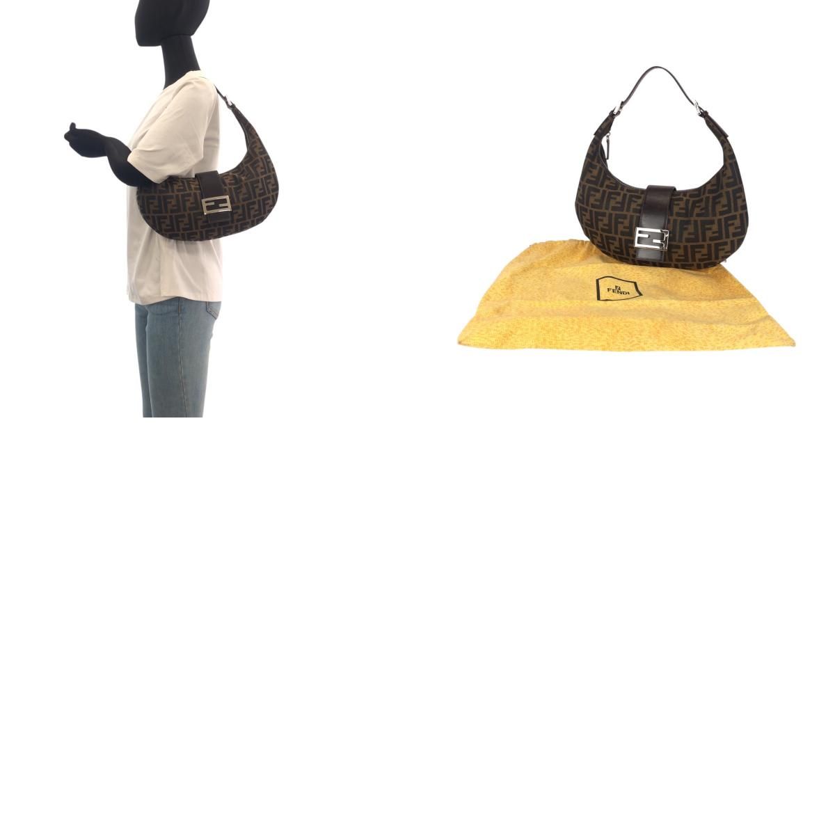 美品 FENDI フェンディ ヴィンテージ ズッカ マンマバケット 三日月型 ムーンバッグ ブラウン シルバー金具 キャンバス /レザー ショルダーバッグ ハンドバッグ レディース 505611 【中古】 FENDI - 美品 FENDI フェンディ ヴィンテージ ズッカ マンマバケット