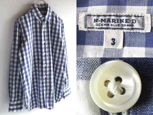 ビンテージ 45rpm ノースマリンドライブ 丸襟 ギンガムチェックシャツ 3 希少 ビンテージ NORTH MARINE DRIVE 45rpm ノースマリンドライブ 丸襟