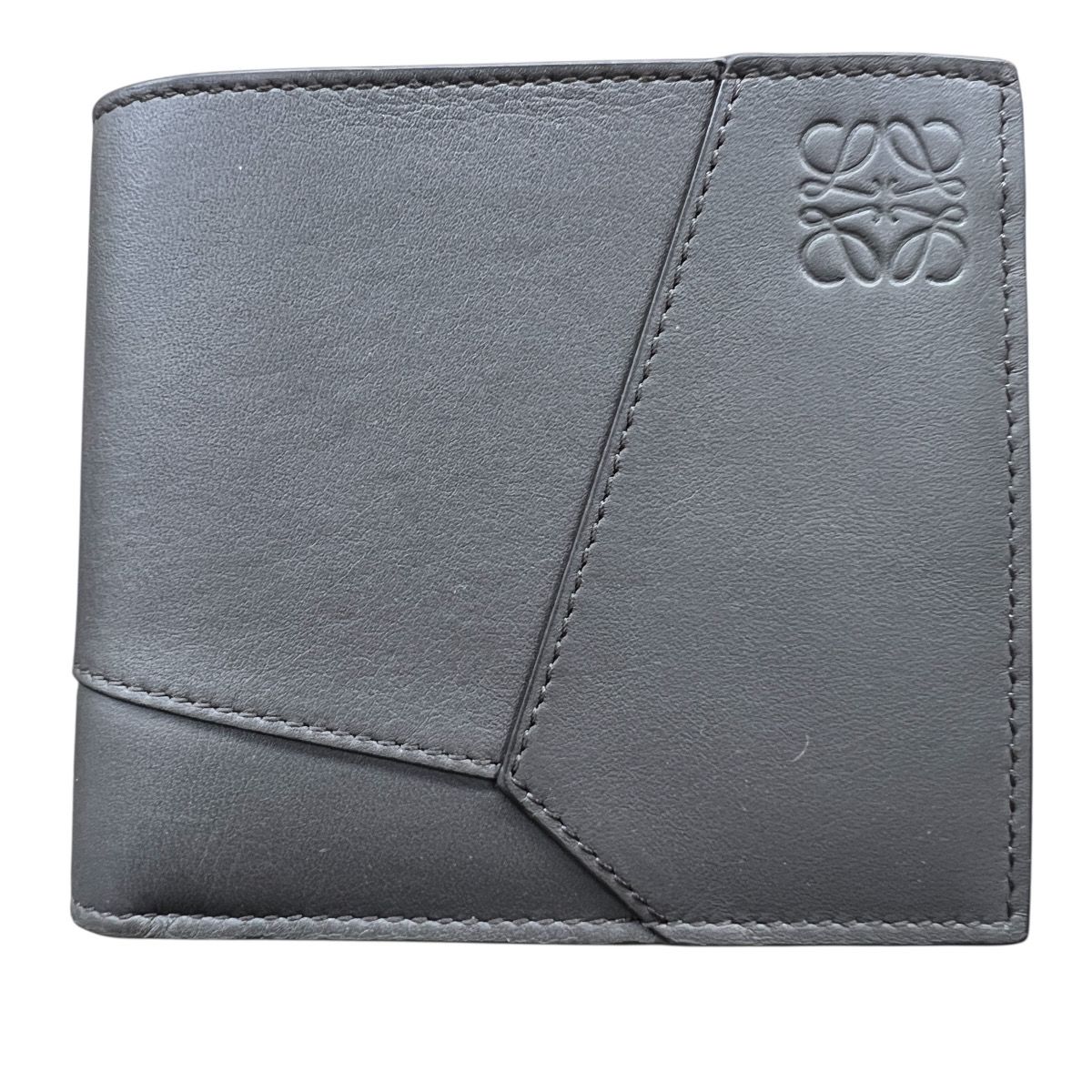 LOEWE 希少 極美品 ロエベ ANAGRAM PUZZLE BIFOLD アナグラム パズル バイフォールド コインウォレット 二つ折り財布 C510501X16 レザー ダークグレー コンパクトウォレット ミニ財布 Aランク  鑑定済 ロエベ財布