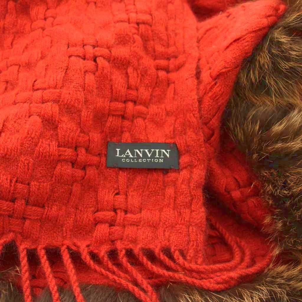 ランバン LANVIN COLLECTION マフラー ストール ファー レッドオレンジ