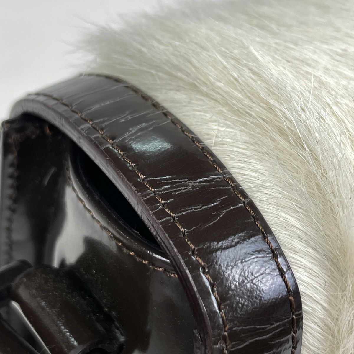 セリーヌ CELINE ファー ショルダーバッグ レザー ブラウン ホワイト 