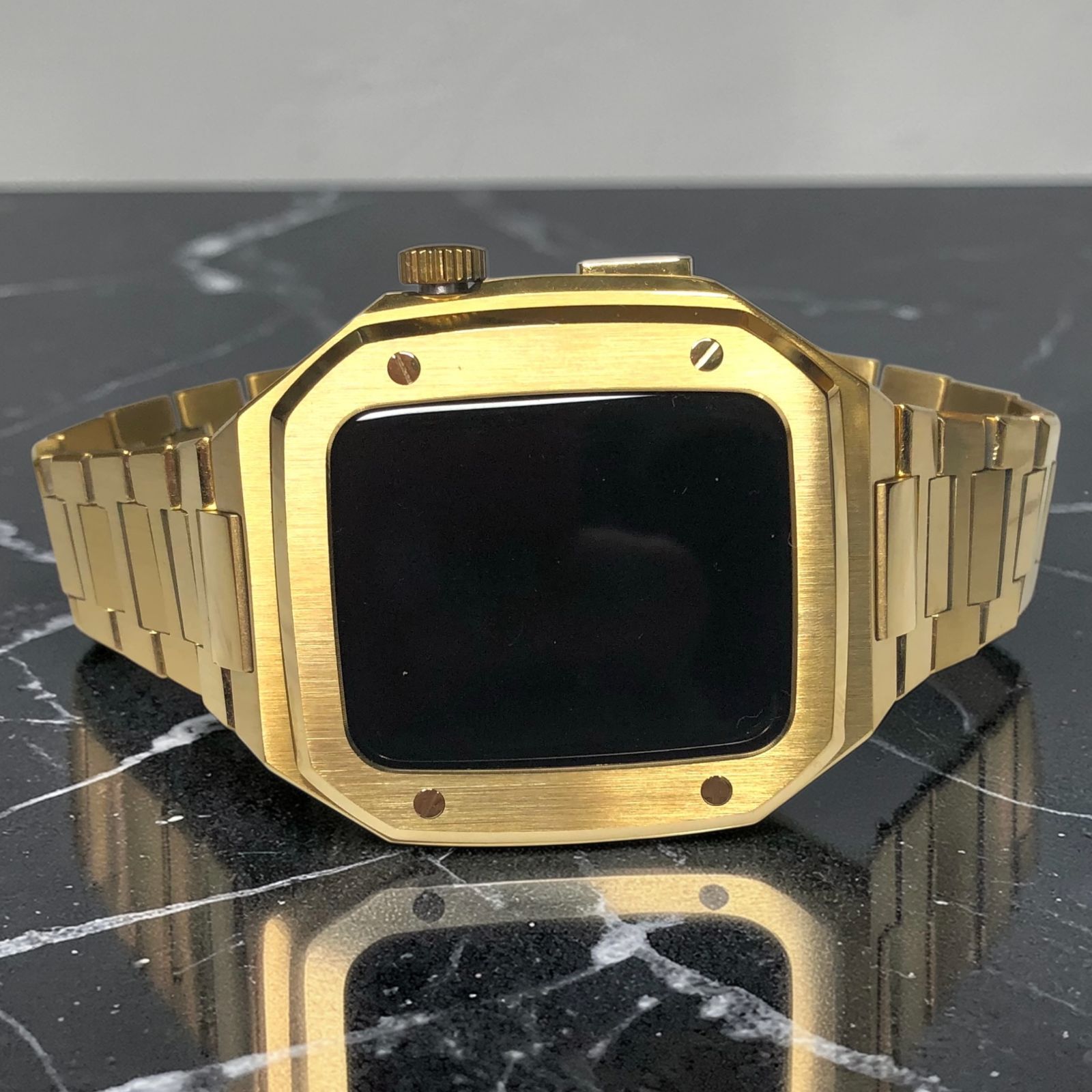 GimelZayin 高級 一体型 ゴールド ステンレスベルト アップルウォッチ メンズ レディース 42mm 44mm 45mm 46mm カバー ケース Apple Watch バンド