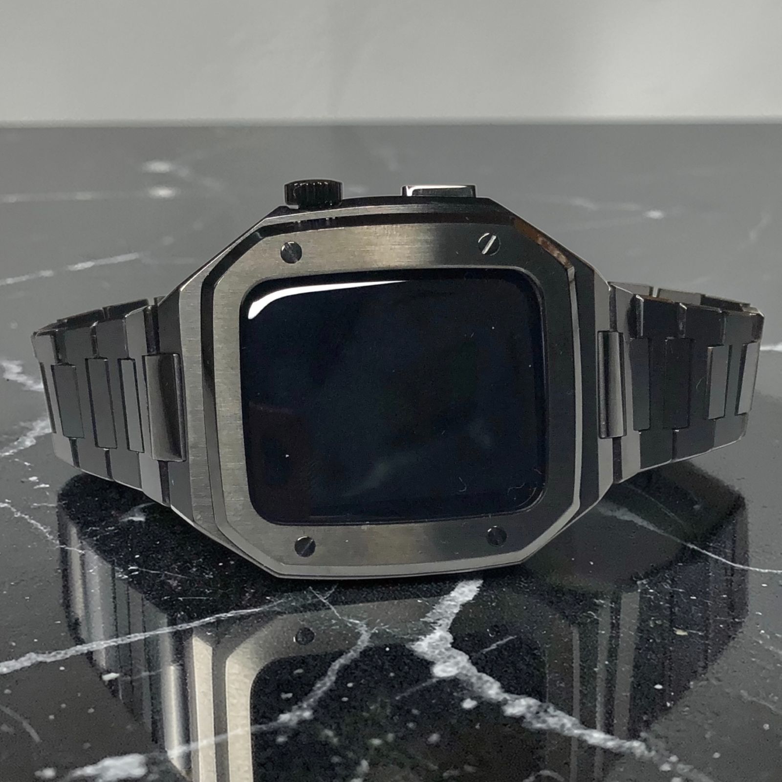 GimelZayin 高級　一体型　ブラック　ステンレスベルト　アップルウォッチ メンズ レディース 42mm 44mm 45mm 46mm カバー ケース Apple Watch バンド