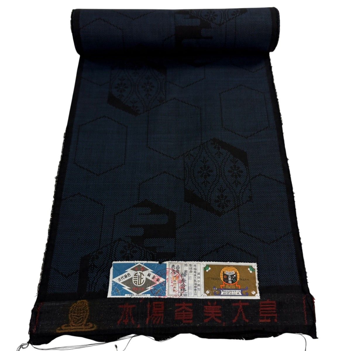 反物 秀品 大島紬 純泥染 証紙 亀甲 草花 紺色 正絹 【中古】 - メルカリ