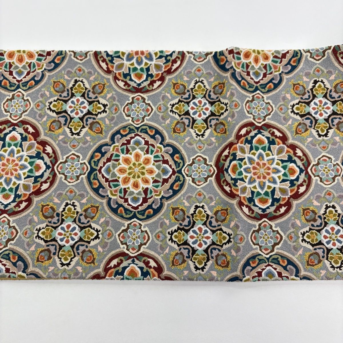 美品】 袋帯 逸品 華文 相良刺繍 金銀糸 灰紫 六通 正絹 【中古