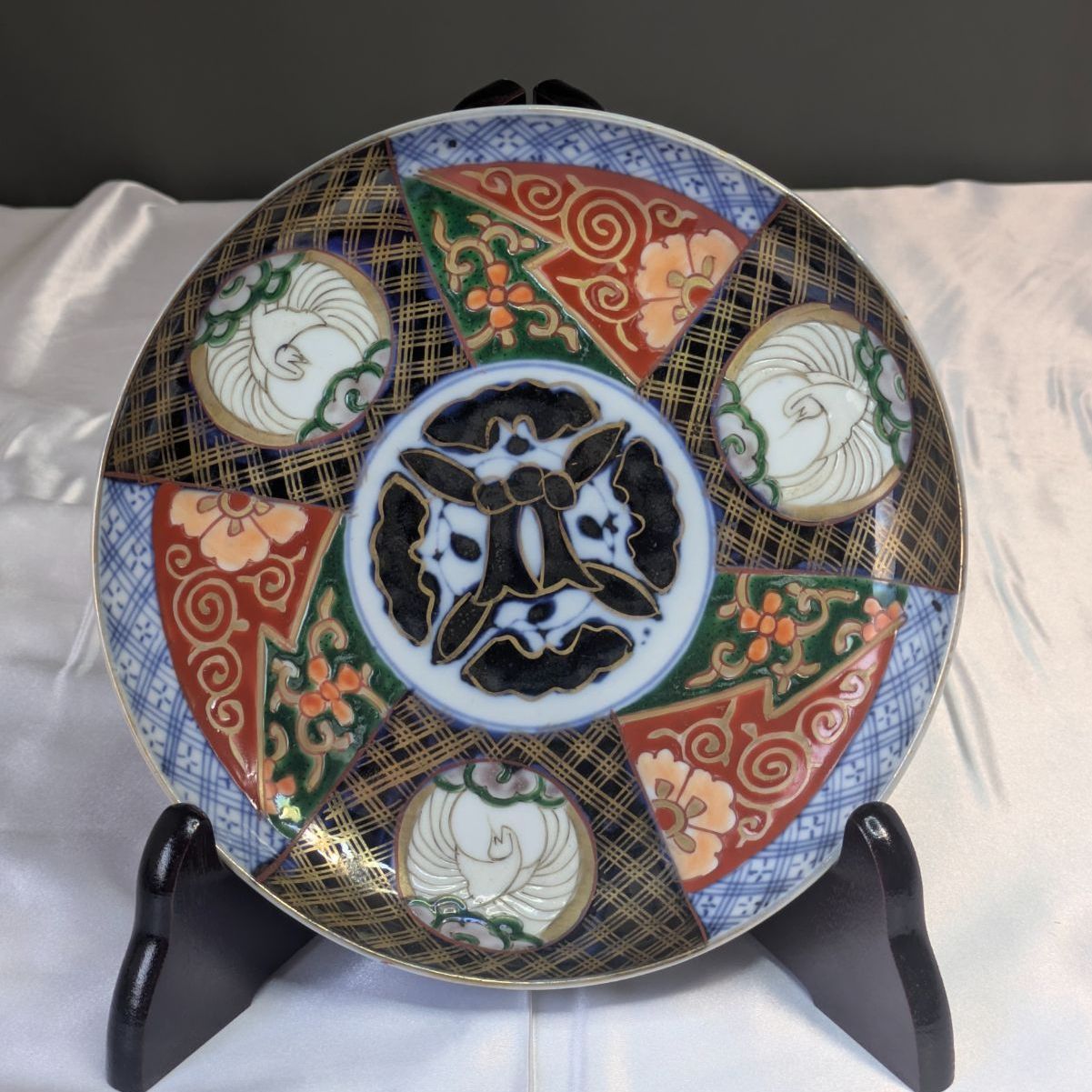 古伊万里 有田焼 6寸皿 染錦 花文 金襴手 金彩 色絵 染付 中皿 時代物 