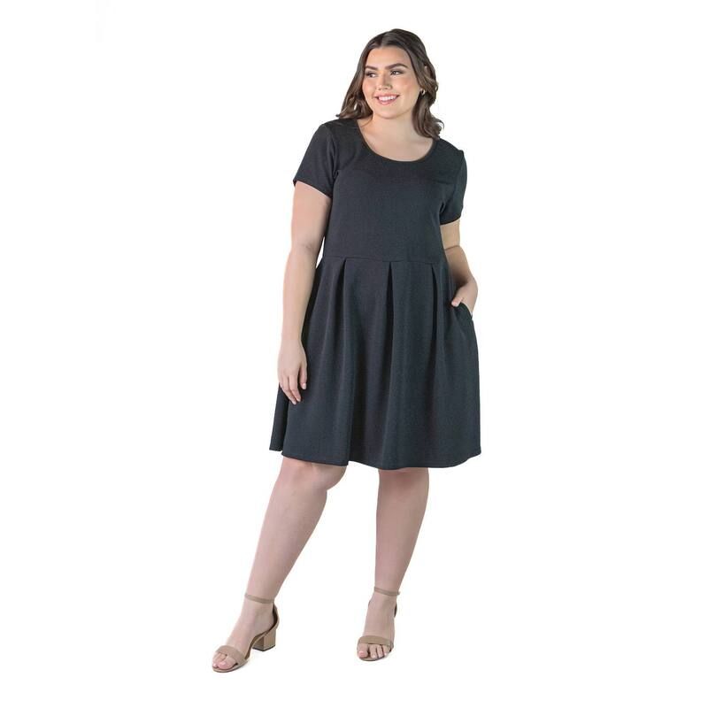 24 セブンコンフォート レディース トップス ワンピース プラスサイズ プリーツ ミディ Plusize 24Seven Comfort Apparel Pleated Pocket Midi Dress Black ブラック