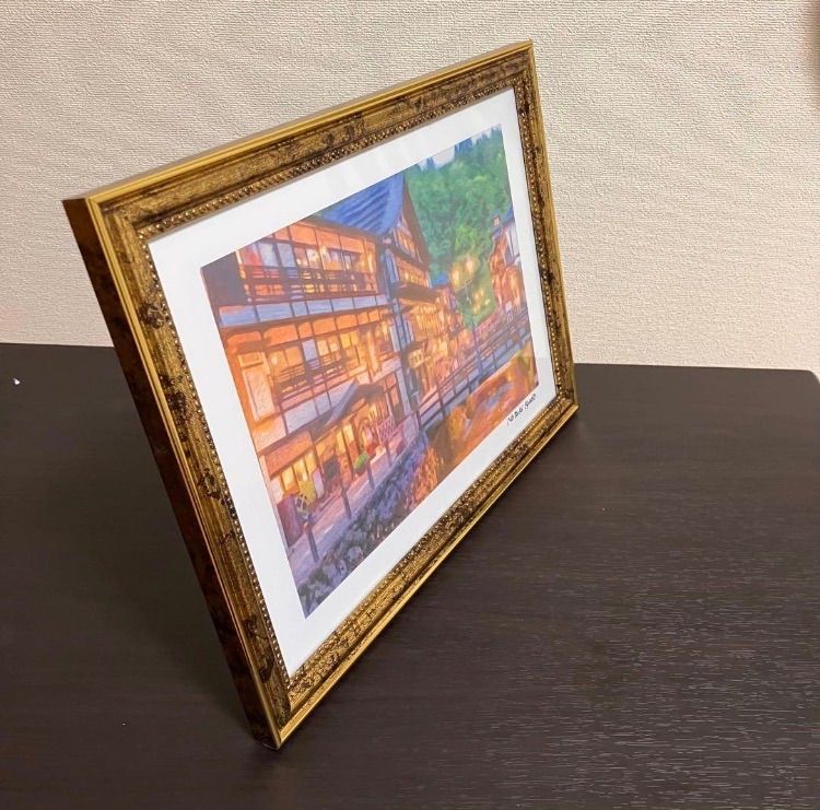 ジブリアート114 千と千尋の神隠しより「銀山温泉」額装品　寸法45㎝×33㎝ ジブリアート114 千と千尋の神隠しより「銀山温泉」額装品 額縁寸法45