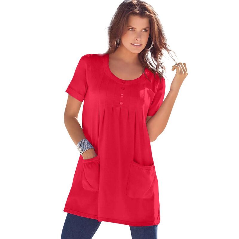 ロアマンズ レディース トップス Tシャツ プラスサイズ ニット Roamans Womens Plusize Two Pocket Soft Knit Swing Tunic Vivid Red レッド