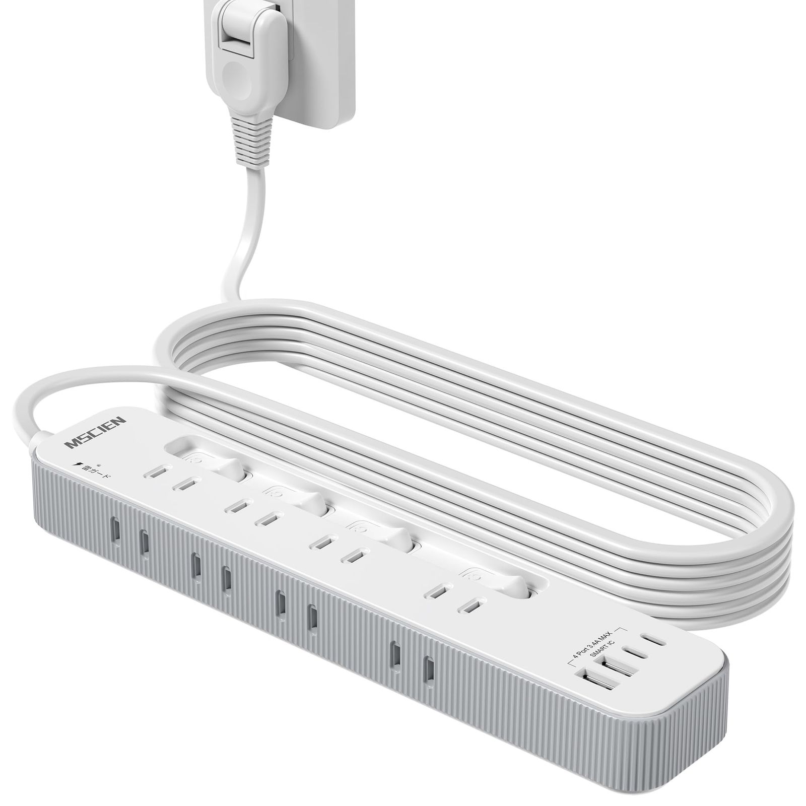 新品 Mscienエムサイン 電源タップ usb付き 延長コード5m コンセントタップ 8個AC口 USB-A/Type-C 各2個口 電源タップ 個別スイッチ付き テーブルタップ たこあしコンセント 雷ガード たこあし配線 壁掛けにも卓上にも対応 PSE技術