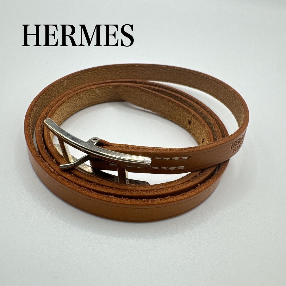 HERMES エルメス アピ 4連 ブレスレット レザー シルバー 美品 - メルカリ