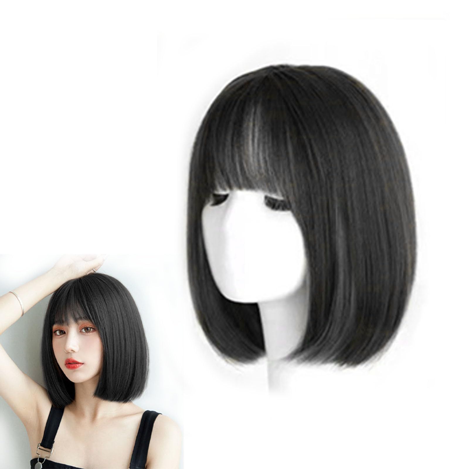 新品 HUIKKJP ウィッグ ボブショート ストレート フルウィッグ 女性用 
