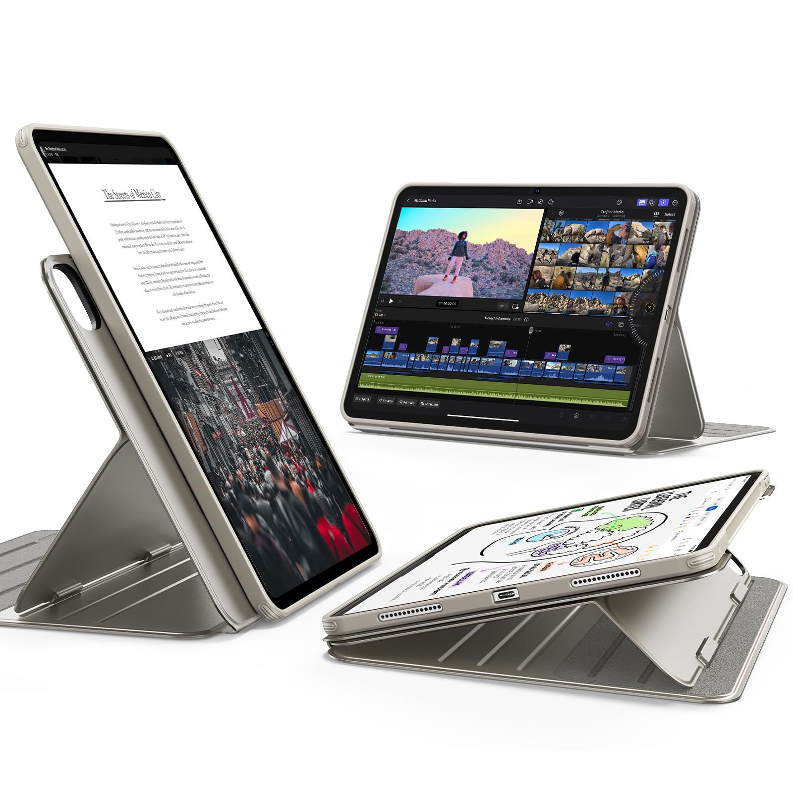新品 ESR iPad Pro 13インチ ケース M5/M4（2025/2024）対応 着脱式マグネットカバー 単体使用可能 縦横対応 9段階角度調整スタンド Pencil Pro/USB-C対応 耐衝撃 オートスリープ Shiftシリーズ チタン