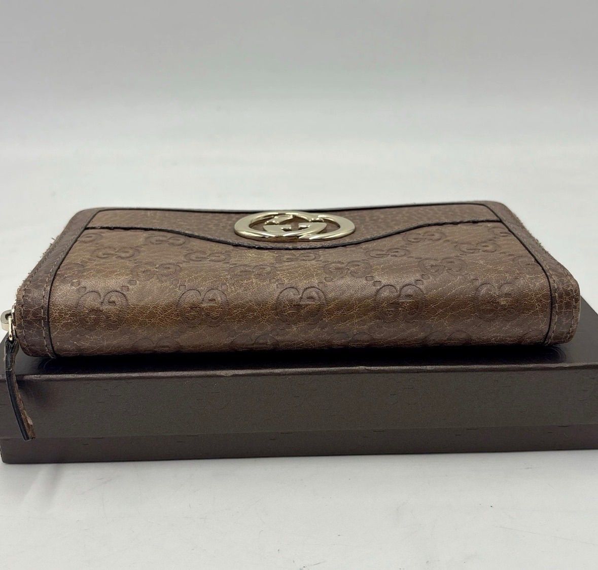 グッチ GGシマ ラウンドファスナー インターロッキング 長財布 美品◎GUCCI グッチ インターロッキング グッチシマ GG柄 レザー
