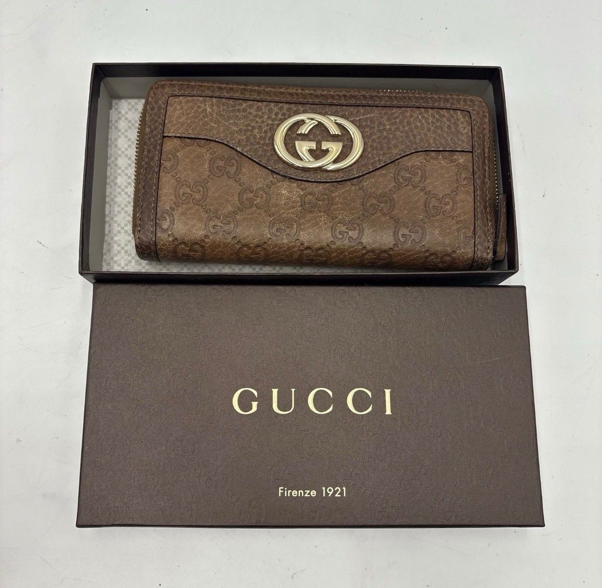 美品◎GUCCI グッチ インターロッキング グッチシマ GG柄 レザー 