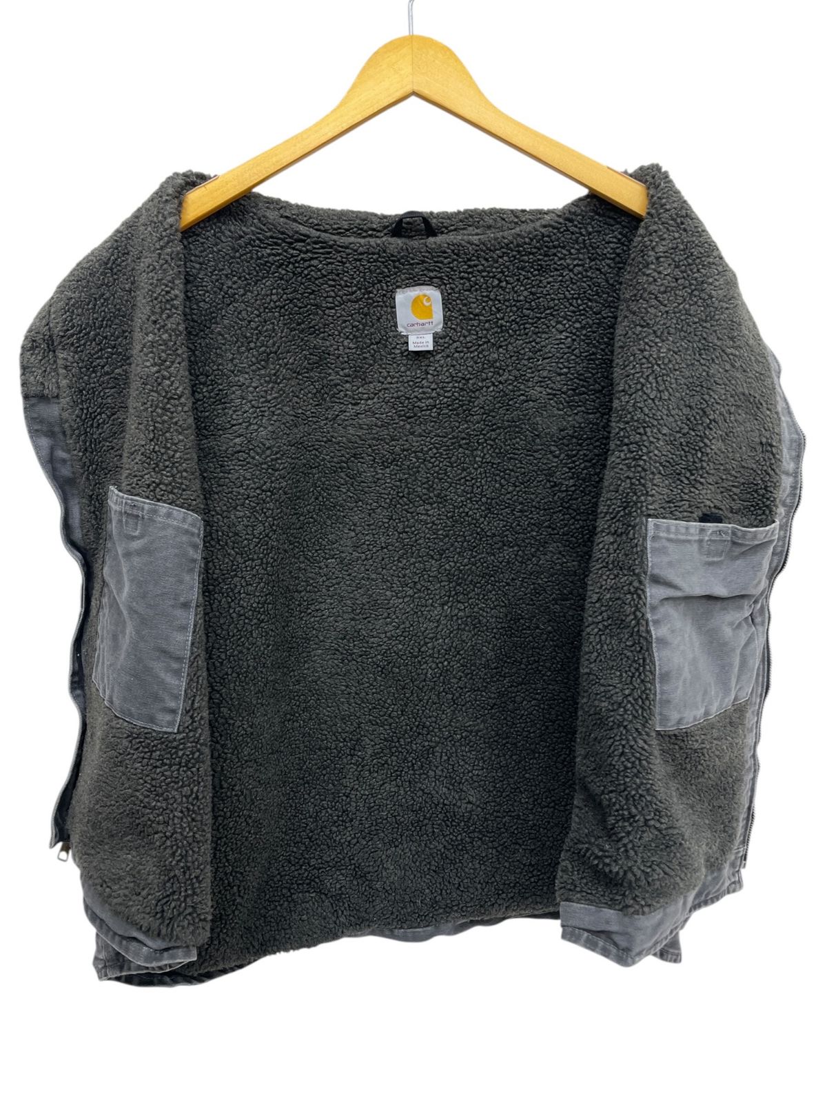 carhartt グレー ダックベスト カーハート メキシコ製 Mサイズ Carhartt (カーハート) ダックベスト 裏地ボア メキシコ製 古着 V33
