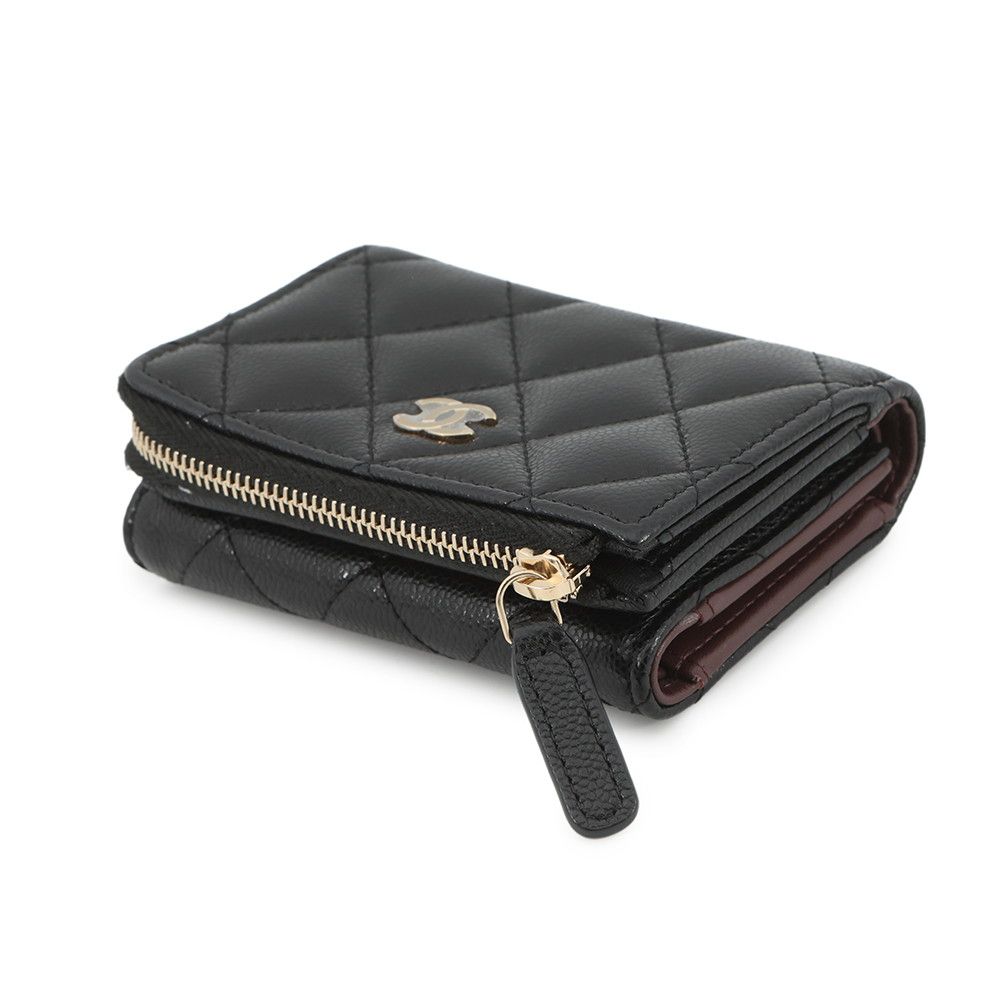 シャネル 三つ折り財布 クラシック スモール フラップ ジップウォレット キャビアスキン AP3177 CHANEL 財布 黒 シャネル 三つ折り財布 クラシック スモール フラップ ジップ