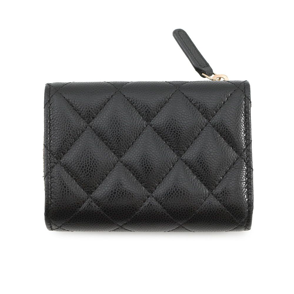 シャネル 三つ折り財布 クラシック スモール フラップ ジップウォレット キャビアスキン AP3177 CHANEL 財布 黒 シャネル 三つ折り財布 クラシック スモール フラップ ジップ
