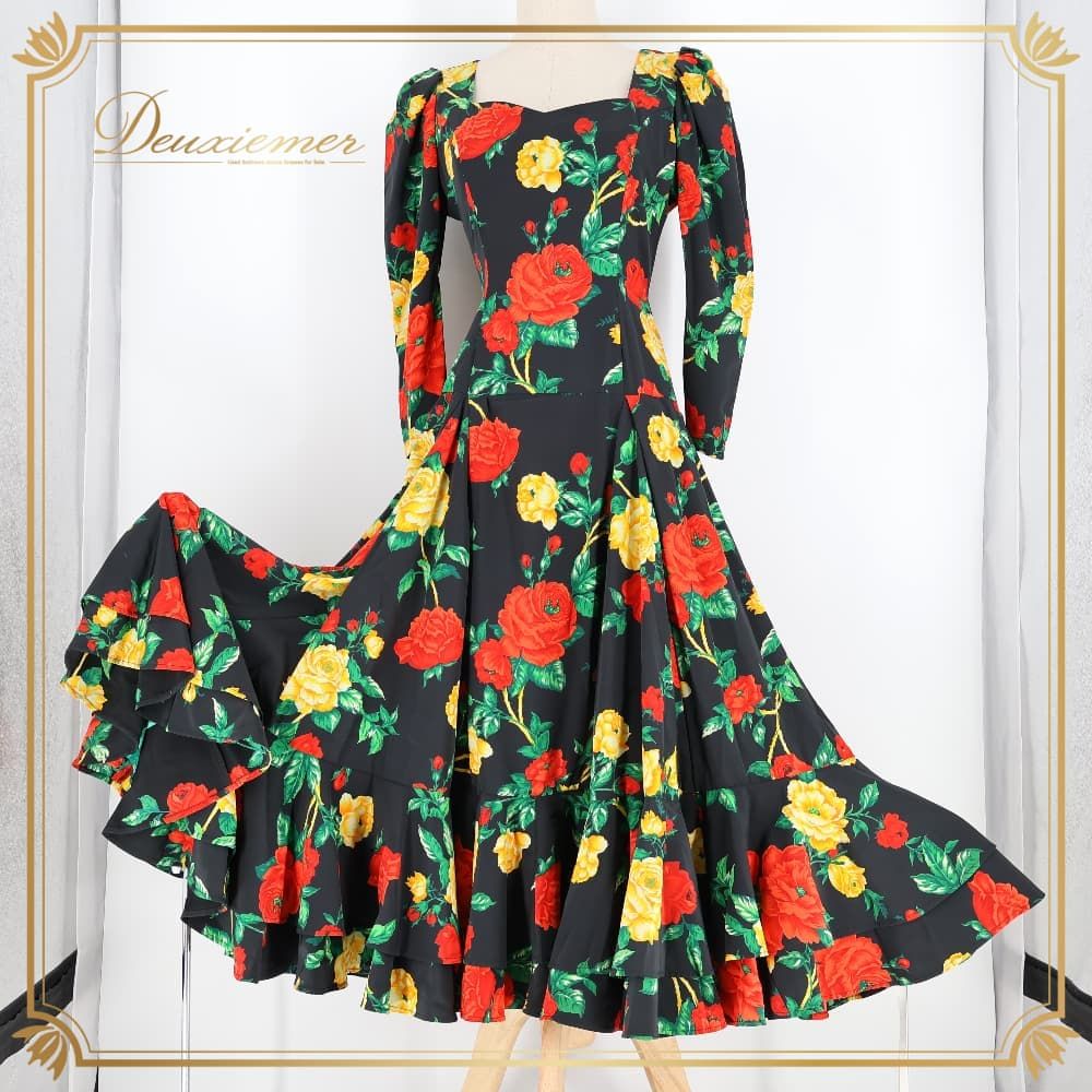フラメンコ 衣装 EMU MOA BRAND ワンピース ドレス ブラック系 花 花柄