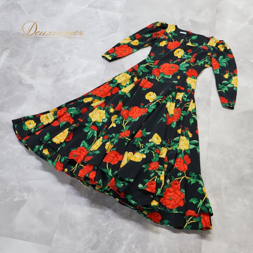 フラメンコ 衣装 EMU MOA BRAND ワンピース ドレス ブラック系 花 花柄