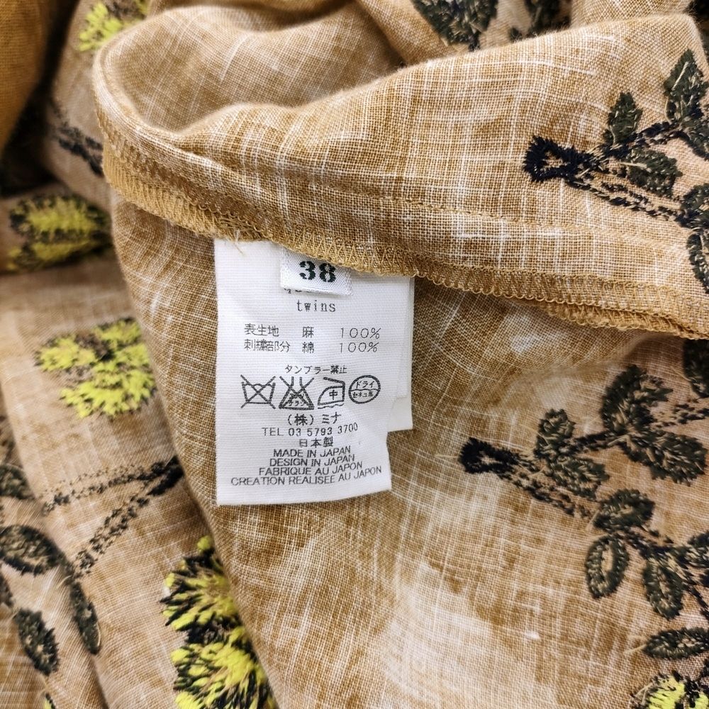 mina perhonen twins qs3822 リネン 刺繍 サイズ38 ワンピース