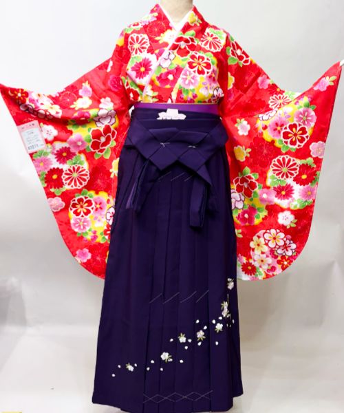 二尺袖 着物袴フルセット ジュニア用へ直し 135～150cm 朱赤色 仕立て 