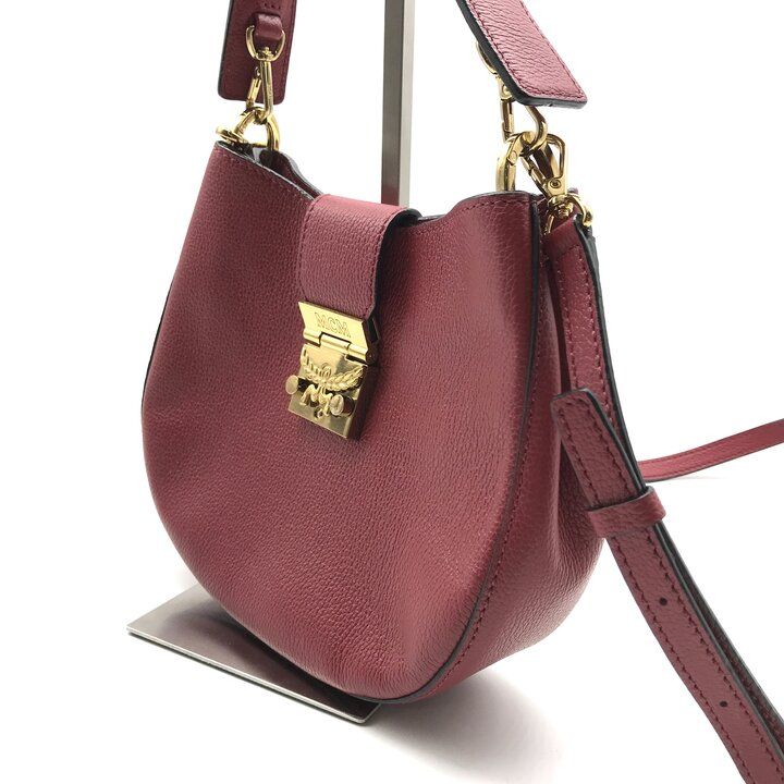 良品 MCM エムシーエム Patricia Hobo Bag パトリシア ホーボー 2WAY ハンド ショルダー バッグ レザー レッド ブランド 鞄 r1304 MCM - 良品 MCM エムシーエム Patricia Hobo Bag パトリシア ホーボー